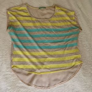 Julie’s Closet Large Tan/Cream/Blue/Yellow Striped Shirt